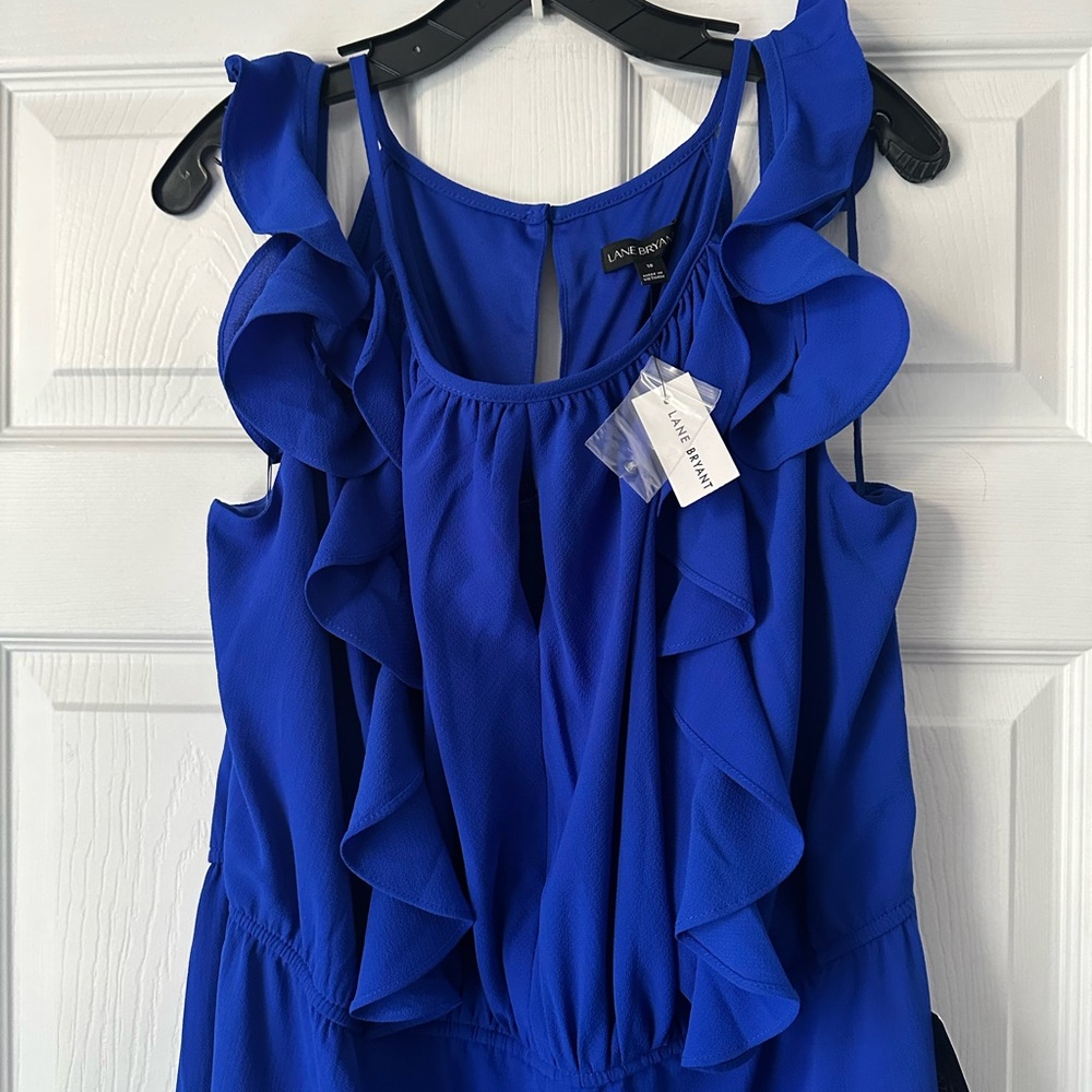 Lane Bryant Ruffled Blue Sleeveless Wide
Leg Jumpsuit Size 18 Plus Size - Picture 6 of 7